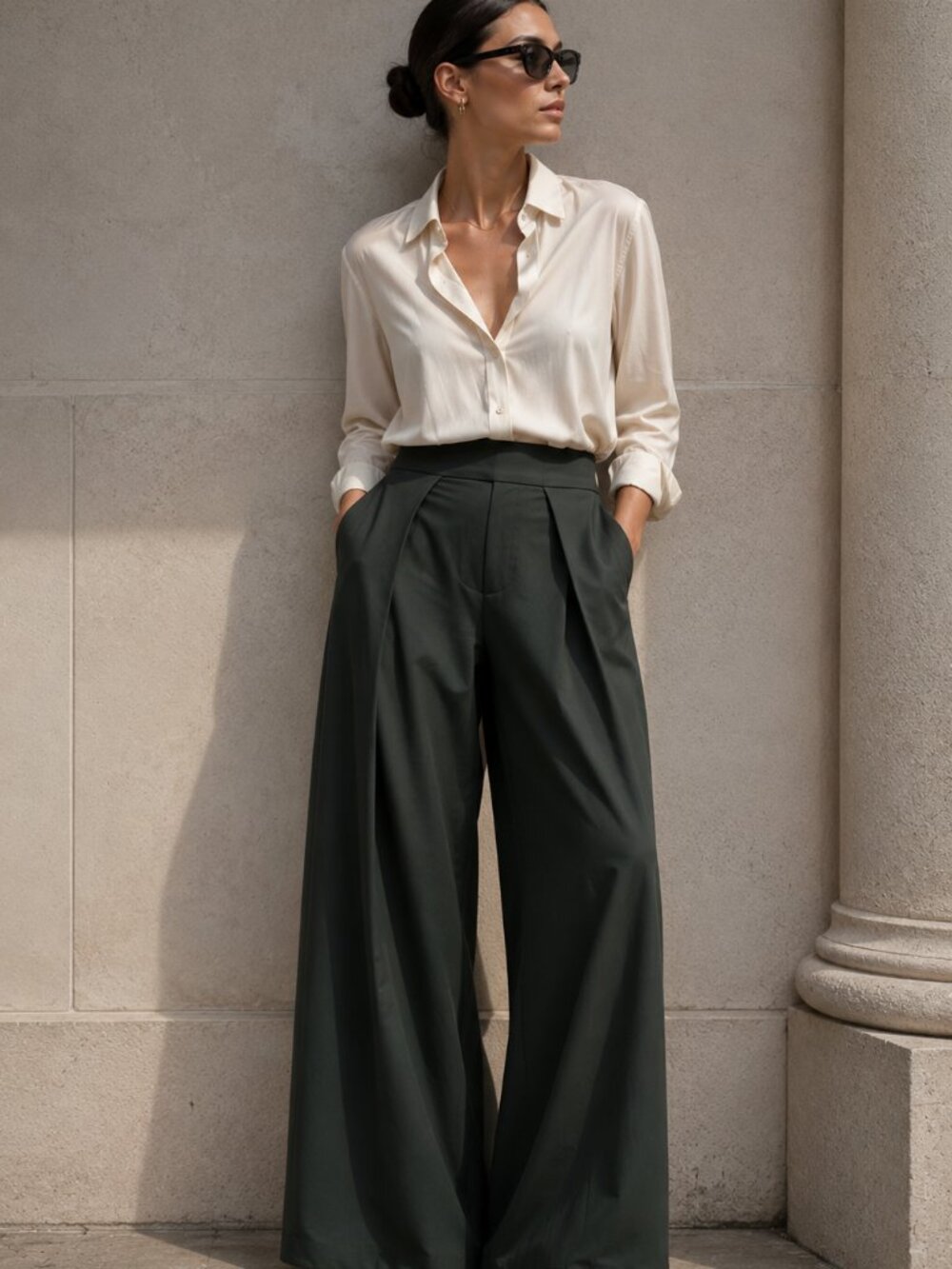 Zara Dark Green Extra Wide Leg Dress Pants High Rise Tailored S - Picture 3 of 8